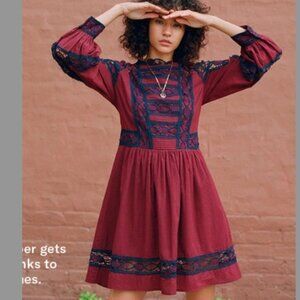 Sea New York Lace Trim Dress - Size 2 - Rich Burgundy & Navy!